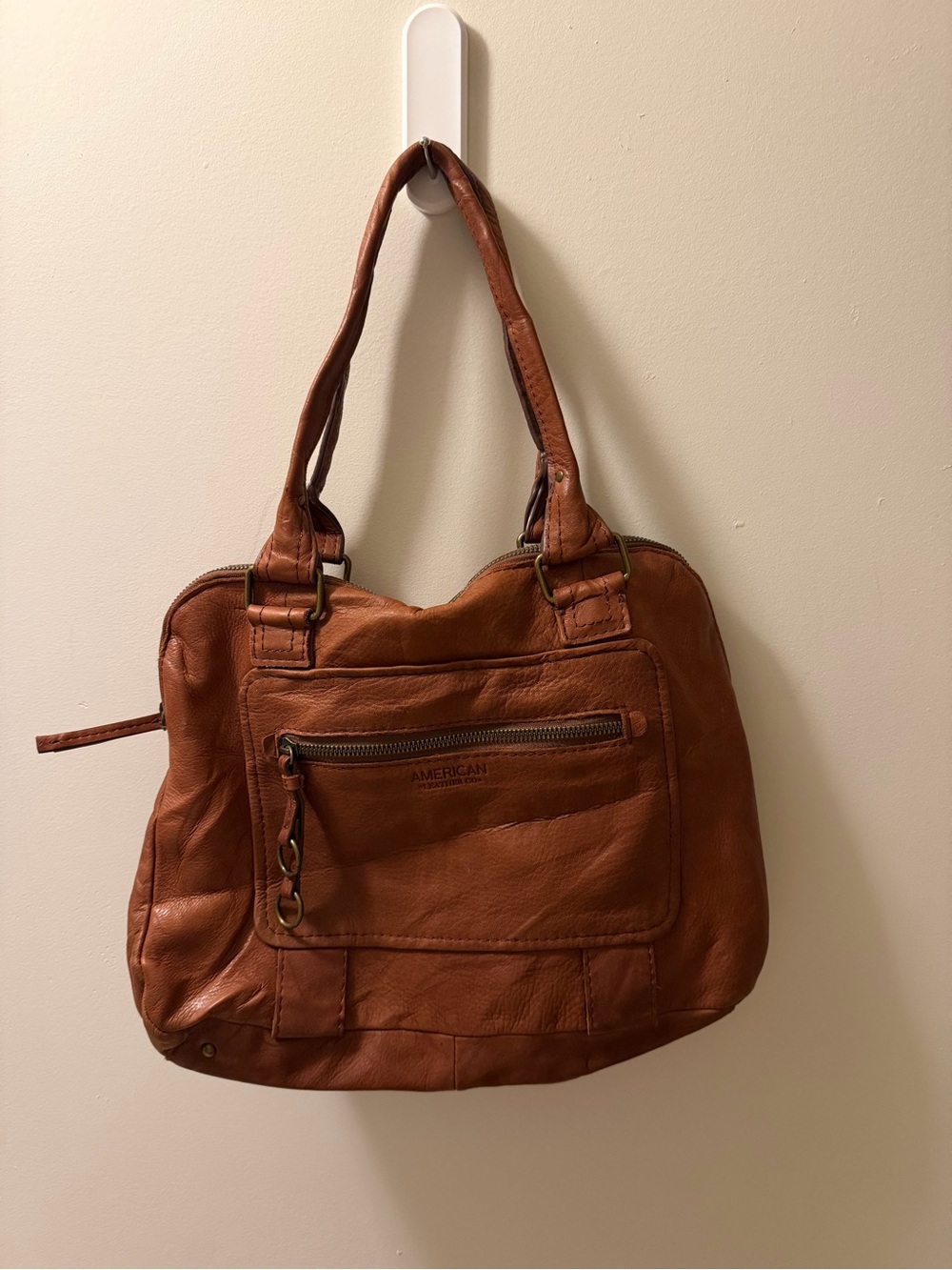 American Leather Co Cognac Genuine Leather Satchel Shoulder Bag Boho